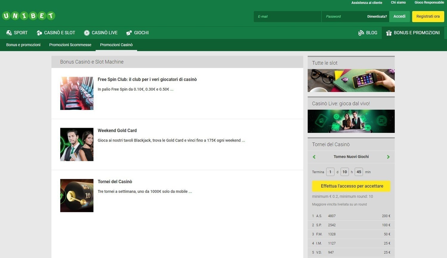 Bonus e azioni UniBet Casino