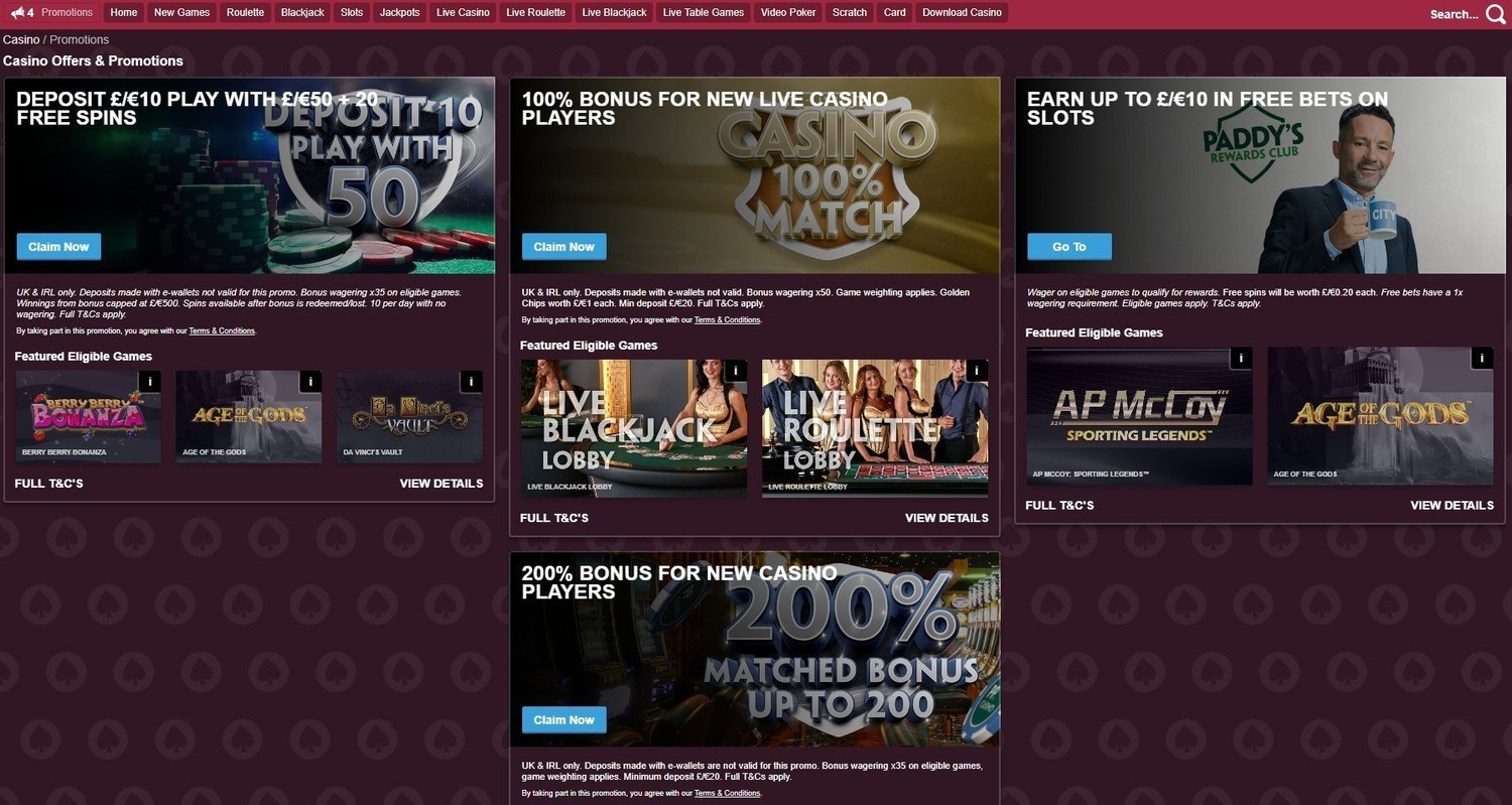 Bonus e azioni Paddy Power Casino